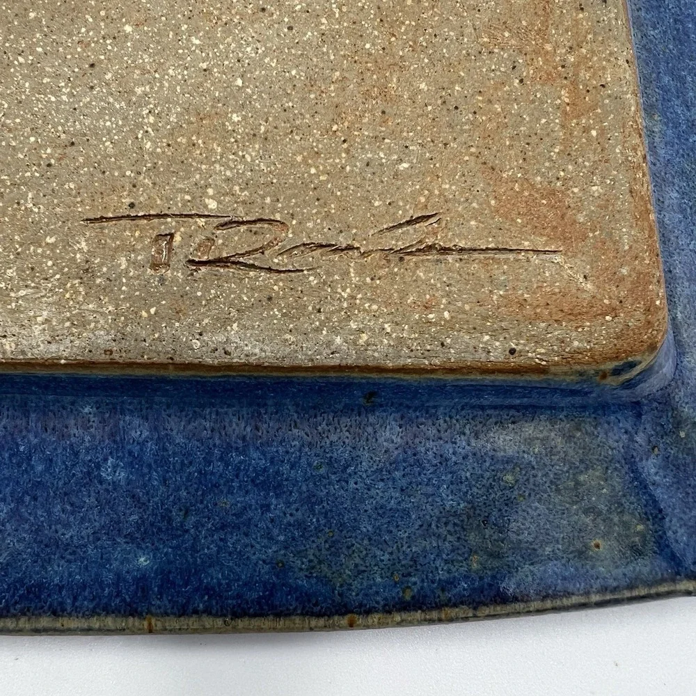 Studio Pottery Plate Signed Ceramic Fox & Birds Blue‎ Glaze 8.5